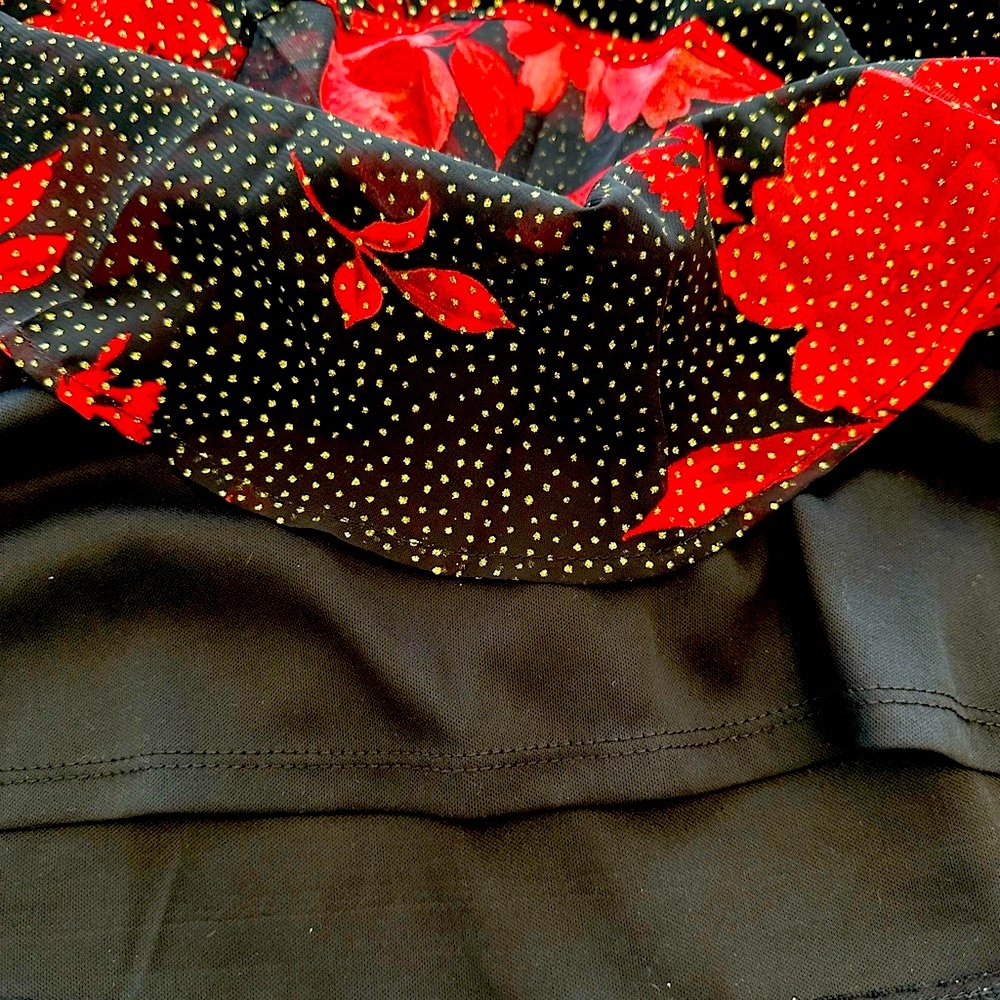 ⭐️HostPick⭐️City Triangles Black & Red Floral Long Sleeve Dress w/ Gold sparkles - Picture 10 of 14